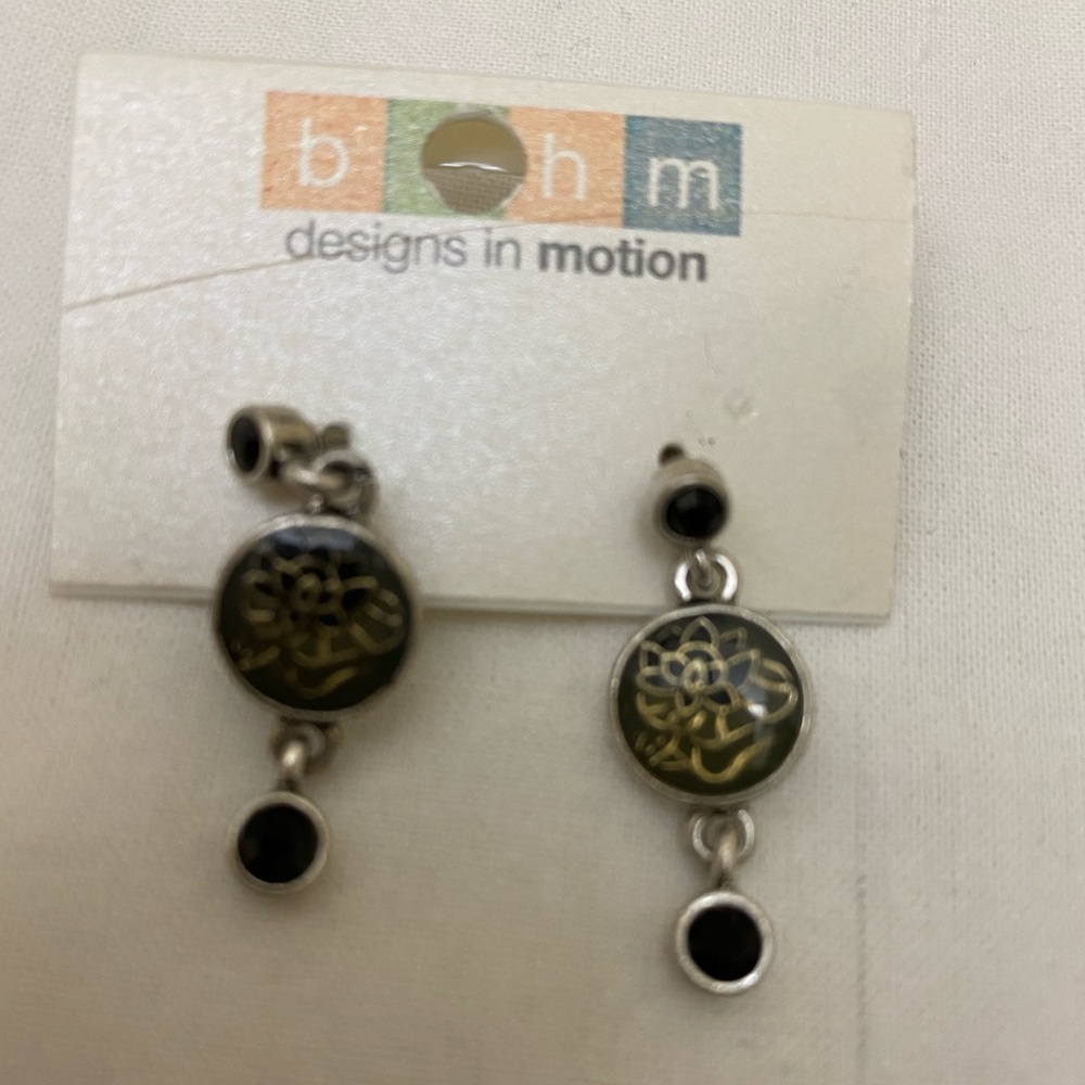 🔵4/$20 Fashion Earrings Silver Posts Black Stone NIP